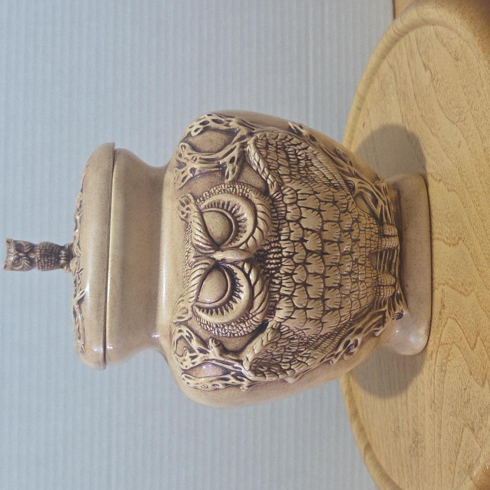 Owl Design  Studio Ceramic Jar - Brown Small . Vintage
